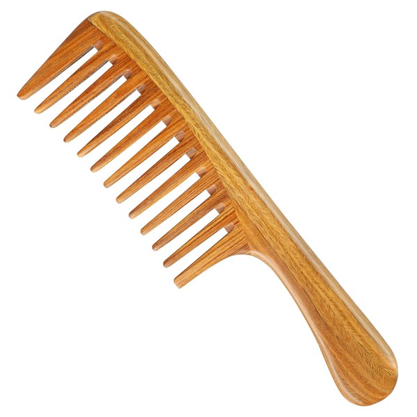 Onedor Handmade 100% Natural Green Sandalwood Hair Combs - Anti-Static Sandalwood Scent Natural Hair Detangler Wooden Comb (Extra Wide Tooth 2)