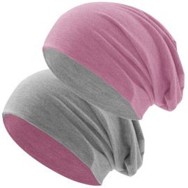 Hatstar® Classic winter women's beanie hat, men's jersey long beanie, winter hat, unisex, light and soft, Two-coloured | two-tone pink-light grey, m-l
