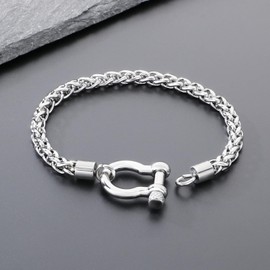 Azubpi 316 Mens Women Silver Stainless Steel Dragon Bone Chain Bracelet Horseshoe Bolt Anchor Clasp 8.26" Nautical Jewelry for Men Women, Unisex