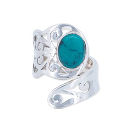 Ring 925 Silver Stone Adjustable Gemstone Real Silver Women's Sterling Silver Gift (MRV-063), Silver Gemstone, Turquoise