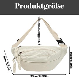 Bum Bag Women's Corduroy Belt Bag Shoulder Bag Women Men Chest Bag Corduroy Bags Women Versatile Hip Bag for Outdoor, Everyday and Travel, White, Minimal