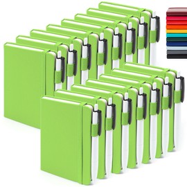 feela 15 Pack Pocket Small Notebooks Bulk, Mini Cute Memo Notepads Hardcover College Ruled Lined Journals with Pen Holder for Women Girls Office School, with 15 Black Pens, 3.5”x 5.5”, A6, Green