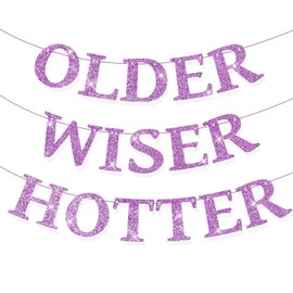 Set of 3 Pre-Strung Older Wiser Hotter Banner,No DIY Glitter Funny Happy Birthday Party Bannerfor Men Women, Glitter Birthday Party Decorations(Lavender)