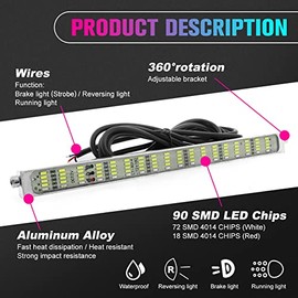 Vooda Double Colors LED License Plate Light 90 SMD Chips 3-in-1 Fuction DRL Brake Light Reversing light for Car SUV Truck,Motorcycle,Waterproof,DC12V.1-Pack.(White + Red + Flash)