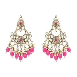 I Jewels Gold Plated Indian Wedding Bollywood Kundan Pearl Chandbali Earrings For Women (E3156Q)