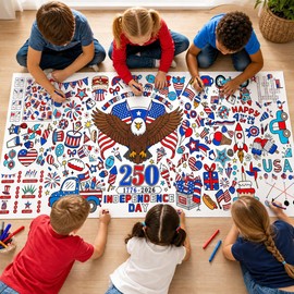 GULWAT 250th Anniversary Giant Coloring Poster for Kids, USA 1776-2026 Patriotic Eagle American Flag 30 x 72 Inch Tablecloth Crafts Games Activities for Independence Day Party Decoration
