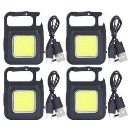 4 Set COB Keychain Work Light 1000lm 3 Modes Waterproof USB Rechargeable Portable Mini Flashlight Square for RV Camping