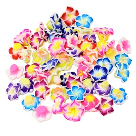 Honbay 50PCS 15mm Assorted Colors Frangipani Flower Bead Charms Polymer Clay Beads Mini Plumeria Flower Beads Floral Spacer Beads Loose Beads with Holes for Jewelry Making DIY Craft Accessories
