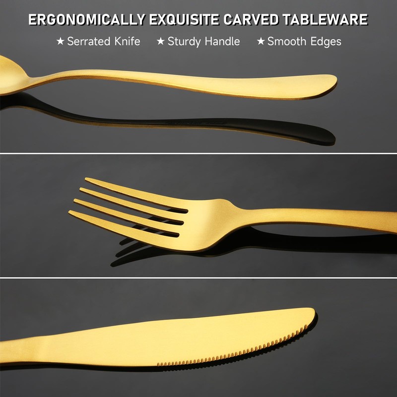 KOOMADE Silverware Sets with Steak Knife - 24 PC Stainless