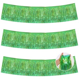 BEISHIDA 3 Packs Metallic Foil Fringe Garland Shining Green Wall Hanging Tinsel Fringe Banners for Car Floats Bridal Shower Wedding Birthday Easter Graduation Holiday Party Decoration(30 Feet)