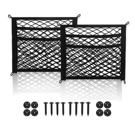 KAKKOII 3 Layer Cargo Net,Small Cargo Net, Universal Mesh Pocket for Trunk RV Boats,Home Storage Stretchable Cargo Pocket Net, 2 Pack with Mounting Screws and Hooks(3 Layer, M-11.8 x 15.8Inch)