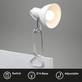 BRILONER - Desk Lamp with Cable Switch, Swivelling, E14 Socket, Max. 8 Watt, Clamp Lamp, Bedside Lamp, Reading Light, Children, Office Lamp, Reading Lamp, Bed, 30.5 x 11 x 13 cm, White