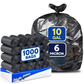 PLASTIC PRINCE 7-10 Gallon Garbage Bags High Density 6 Micron Trash Can Liners 24" x 23" Trash Bags Black Pack of 1000