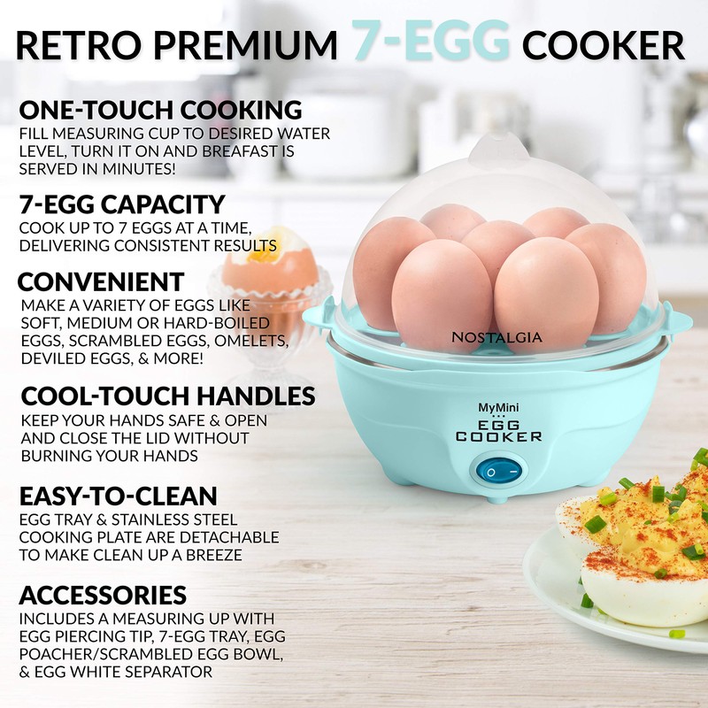 Nostalgia Retro Electric Large Hard-Boiled Egg Cooker, 7 Capacity, Poached,