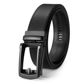 SKiporty Men's Ratchet Belts Genuine Leather with Adjustable Slide Belt for Mens Comfort Dress Casual Jeans,C-Black 01,42" to 48"Waist Adjustable
