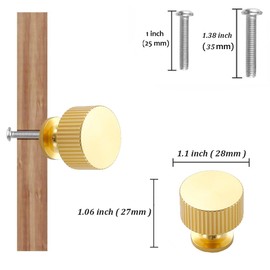 Kelier 28MM Diameter Texture Brass Cabinet Knobs, [8 Pack] Vintage Brushed Gold Kitchen Handles and Knobs for Cabinets/Cupboard/Drawer, Gold