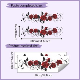 Mirabuy Red Rose Floral Flower Vine Wall Stickers Removable Vinyl Peel and Stick Wall Decal Murals for Bathroom Living Room Furniture Door Decor