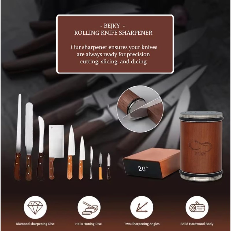 Premium Rolling Knife Sharpener with Replaceable Discs - Achieve Razor-Sharp