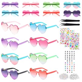 Bailtouk 8 Pcs Heart Glasses, Funny Heart Sunglasses, DIY Party Sunglasses with Letter Beads and Rhinestones Colorful Festival Glasses Birthday Party Accessories Party Glasses for Kids and Adults