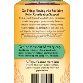 Yogi Tea Soothing Relief Constipation Support - Tea with Organic Senna Leaf - Gently Aids Constipation Overnight - Laxative Tea Blended With Peppermint & Sage - 16 Tea Bags Per Pack (6 Packs)