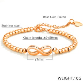 Cupimatch Women's Bracelet Ball Bracelet, Stainless Steel Charm Heart Pendant Infinity Symbol Infinity Ball Beads Bracelet Wrist Pearl Necklace Mother's Day Gift for Women, 16 centimetres, Stainless
