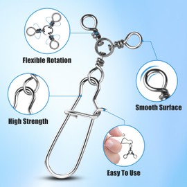 OROOTL 3 Way Snap Swivels Fishing Tackle, 30pcs Three Way Swivel with Duo Lock Snap Stainless Steel Cross Line Barrel Triple Swivels Snaps Connector for Saltwater Freshwater Fishing