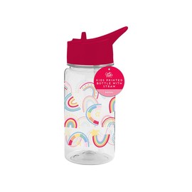 PRISTINE ENTERPRISE KIDS WATER BOTTLE WITH STRAW-FLIP NOZZLE-BPAFREE-CARRY HANDLE-SCREW ON LID- 400 ML-RAINBOW-UNICORN-SPACE-DINOSAURS ASSORTED DESIGNS (RAINBOW)