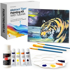 Painting4Real DIY Painting Kits for Adults and Kids with Video Tutorials: Learn How to Paint Abstract Tiger – Painting Set & Art Supplies Kit – 9 Piece Acrylic Paint Set