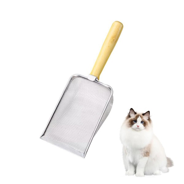 Weenwill Cat Litter Scoop,Durable Metal Cat Scoop with Wooden Handle