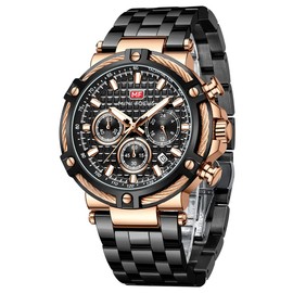 MF MINI FOCUS Business Men Watches (Chronograph/Waterproof/Luminous/Calendar/24 Hours) Big Face Stainless Steel Band Watches for Men