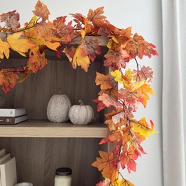 CQURE 2 Pack Fall Leaf Garland, 5.9Ft Autumn Garland Artificial Maple Leaf Garland Fall Leaves Hanging Vines Fall Maple Leaves Thanksgiving Decor for Home Christmas Fireplace Party
