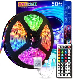 CHARKEE LED Lights for Bedroom 50 ft, Color Changing LED Strip Lights with 44-Key Remote, 12 Volt RGB SMD5050 Tape Lighting for Bedroom, Room Decor, Indoor,IG,TikTok,DIY(44key Remote)