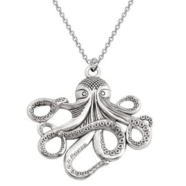 BEKECH Octopus Pendant Necklace Octopus Theme Nautical Jewelry Ocean Animal Gift for Octopus Lover Squid Lover Sea Fan Pirate Accessory (grey)