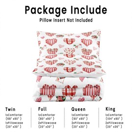 Yilinata Pink and White Plaid Hearts Valentine Comforter Set Queen 3-Pieces Microfiber Bedding Quilt for Girls Teens Couple
