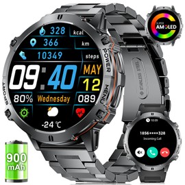 LIGE Men's Smartwatch with Phone Function, 900 mAh/1.73 Inch HD Amoled Display Sports Watch with 110+ Sports Modes, IP68 Waterproof, Fitness Tracker with Heart Rate/Sleep Monitor for Android iOS,