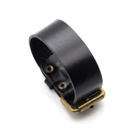 Xusamss Punk Rock Belt Buckle Wristband Adjustable Leather Cuff Bracelet(Black)