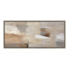 Kate and Laurel Sylvie Contemporary Neutral Textured Abstract Framed Canvas Wall Art by The Creative Bunch Studio, 18x40 Gray, Natural Modern Abstract Art for Wall