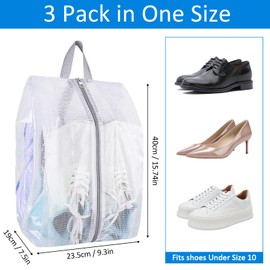 SelfTek Shoe Bags for Travel - 3 Pack 1 Size Double-Sided Zipper Shoe Bag for Men & Women & Children, Waterproof Portable Shoe Storage Pouch with Handle, Family Travel Accessories - Medium Size