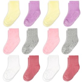 CozyWay Crew Cotton Toddler Socks - 12 Pack Stretch Toddler Girl Socks For All Day Comfort, Toddler Boy Socks, Rainbow, 1T-3T