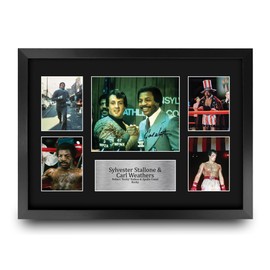 HWC Trading Sylvester Stallone & Carl Weathers Rock 1 Gifts Printed Signed Autograph Presentation Display for Movie Memorabilia Fans - A3 Framed