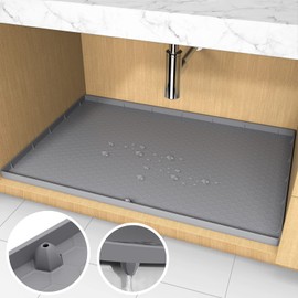 AECHY Under Sink Mats - Waterproof & Flexible Liner, 28" x 22", Unique Drain Hole, Gray for Kitchen & Bathroom