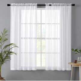 MIULEE - Cortinas transparentes con textura de lino sintético blanco de 54 pulgadas de largo para recámara, sala de estar, cocina, cortinas de gasa semi transparente, bolsillo para barra, 2 paneles de