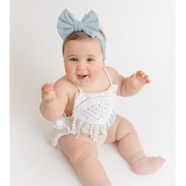 Agripha Bow Baby Headbands, Vintage Blue Headbands, Newborn Baby Headbands, Baby Girl Headbands, Baby Girl Bows, Ribbed COTTON Headband