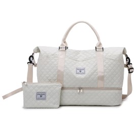 GDGZJJD Weekender Travel Bag with Compartments and Makeup bag - Stylish and Versatile Duffel Bag for Gym, Travel, and Hospital (Beige)