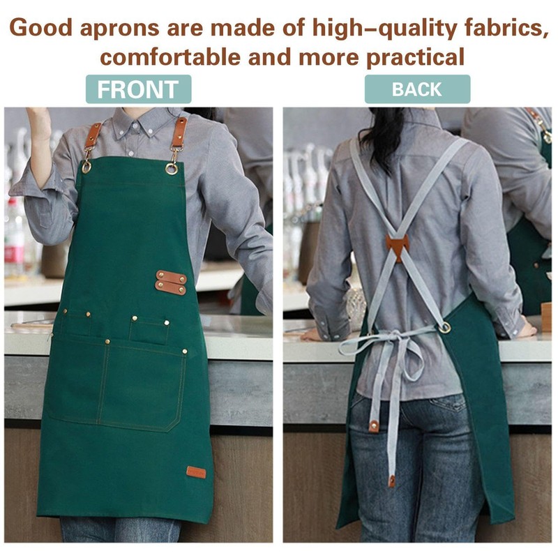 YSJCHEBS 1-Piece Canvas Apron, 1-Piece Hook, Adjustable Apron with Pockets,