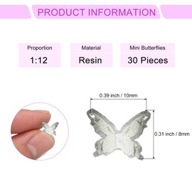 CoCud Mini Resin Butterflies, 0.31" Length, Resin Miniature Dollhouse Accessories Clear Gray - (Applications: for Crafts Nail Art Fairy Micro Landscaping Ornament) 30-Pieces