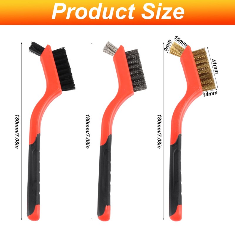3 Piece Wire Brush Set, Stainless Steel Carbon Brass Nylon