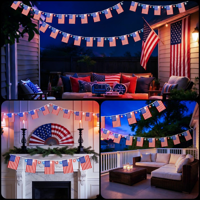 RECESKY 4th of July Decoration Lights - Patriotic Battery String