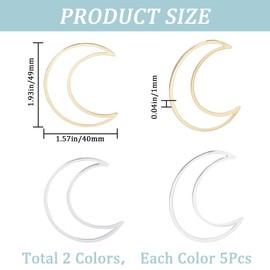 CREATCABIN 10Pcs Moon Linking Rings 18K Gold Plated Brass Earrings Beading Hoop Frames Charms Links Connectors for DIY Dangle Earring Necklaces Bracelets Jewelry Making 1.57 x 1.9Inch(Gold & Silver)