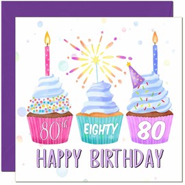 80th Birthday Card for Women Cute Cupcake Birthday Card for 80 Year old Woman Ladies Grandma Nan Mum Aunt Nan Friend Sister Eighty Eightieth Nanny
